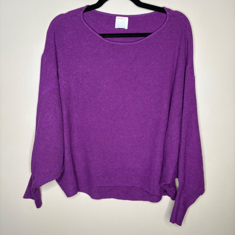 Kerisma Ryker Purple Ribbed Batwing Dolman Sleeve Sweater Size M/L Womens - Picture 2 of 5